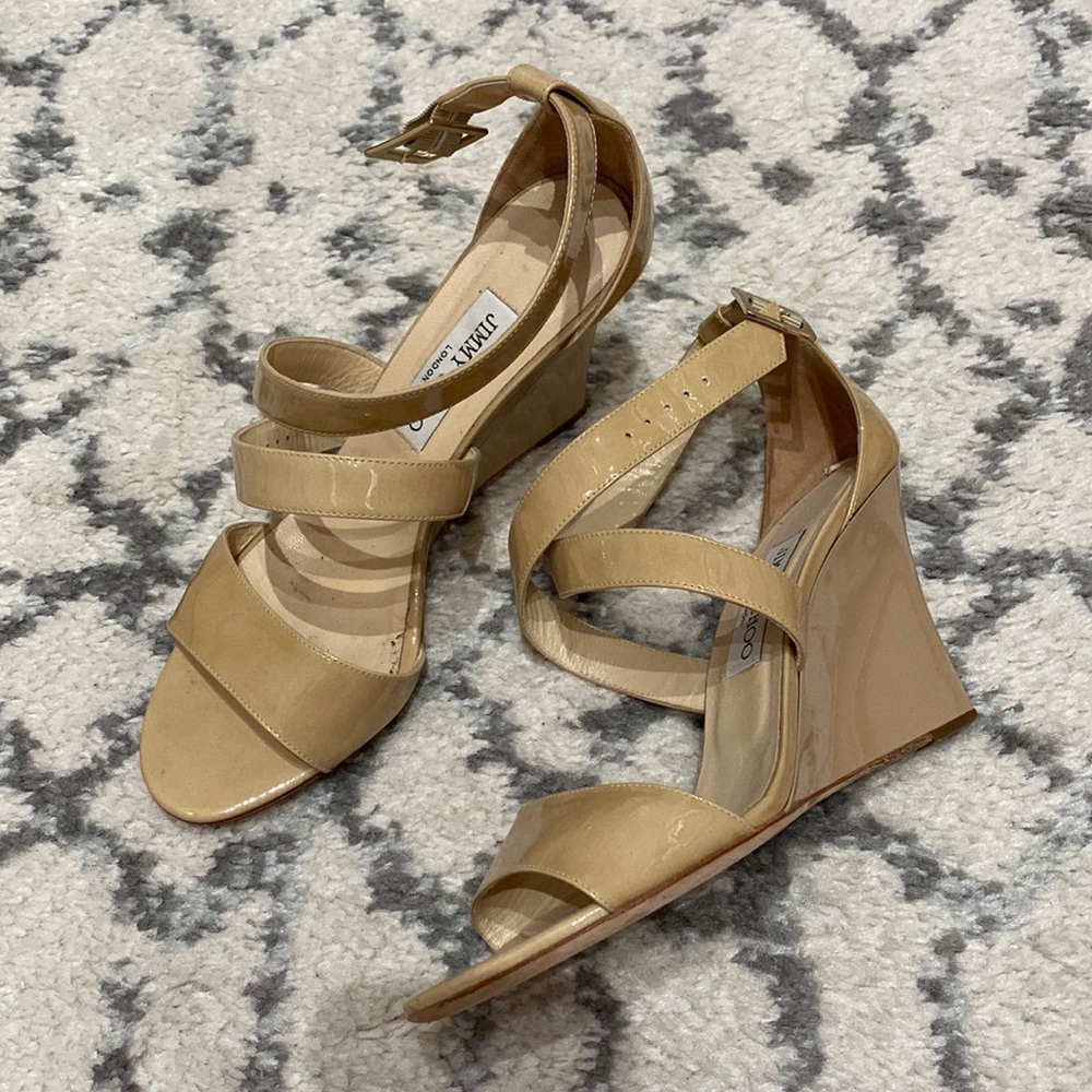 Jimmy Choo patent nude wedge 39
